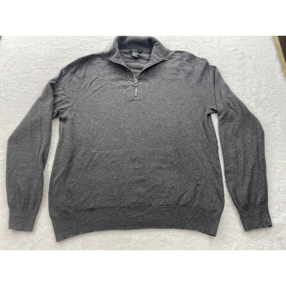 Theory Mens Heather Gray Wool‎ Blend Quarter Zip Pullover Sweater XL 50786701